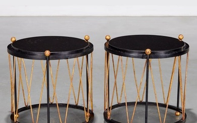 Pair Jean Royere style gilt iron occasional tables