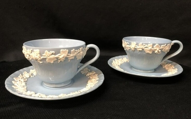 Pair Of Embossed Queensware Wedgwood Teacups