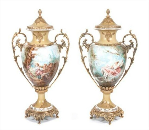 Pair Of Italian Tiche Gilt Metal Mounted Covered