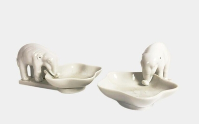 Pair Porcelain Nut Dishes With Elephants
