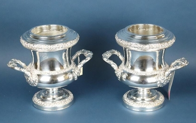 Pair of 19th C English Sheffield Plate Wine Coolers