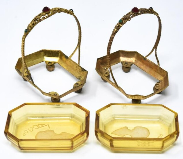 Pair of Antique Jeweled Ormolu Miniature Baskets