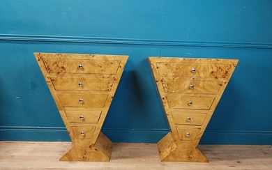 Pair of Birdseye maple bedside cabinets with five drawers in...