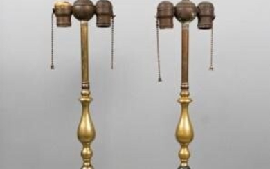 Pair of Chippendale Style Brass Lamps