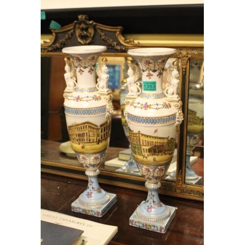 Pair of Decorative Porcelain Vases with Architectural scenes...