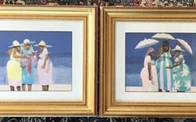 Pair of Framed Prints - Three Women on Beach