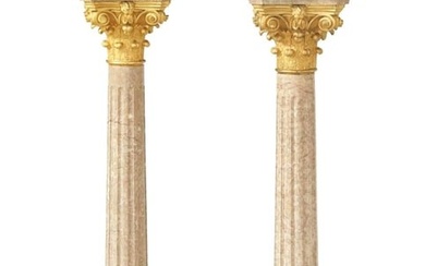 Pair of French Gilt-Bronze and Marble Pedestals