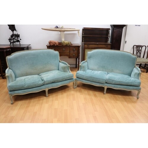 Pair of French Louis XVI style painted frame two seater sofa...