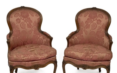 Pair of French walnut framed armchairs. early 20th century. ...