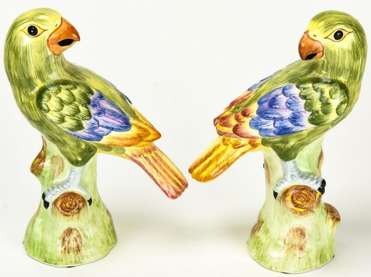 Pair of Italian Hand Painted Porcelain Parrots