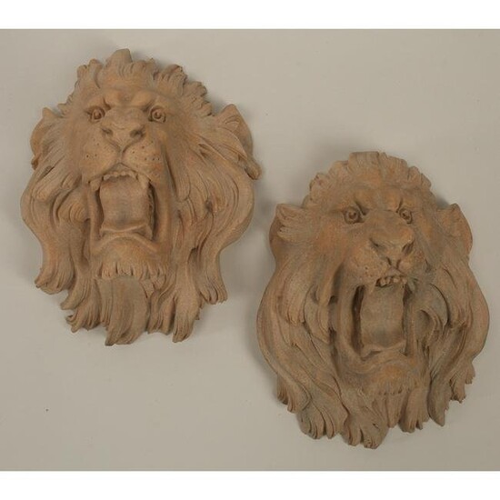 Pair of Italian Style Carved Marble Lion Fountain Heads
