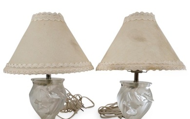 Pair of Lalique Crystal 'Rosine' Table Lamps