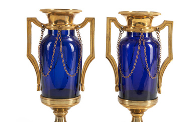 Pair of Louis XVI Ormolu Mounted Cobalt Glass Vases, France,...