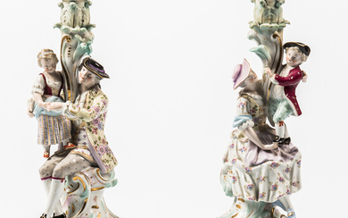 Pair of Meissen Porcelain Figural Candlesticks