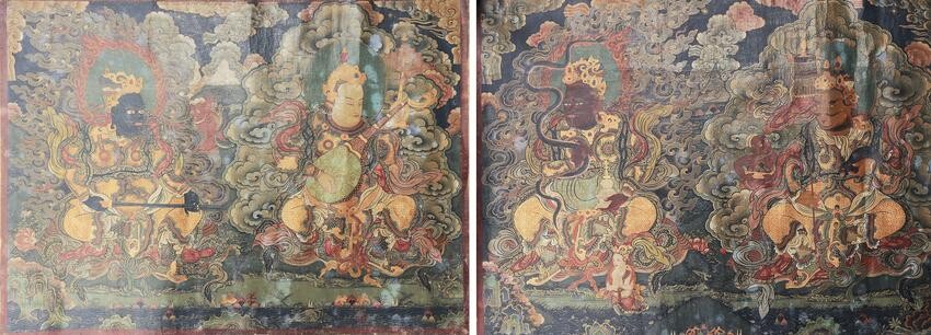 Pair of Thangkas of Guardian Kings, 18th C. or Earlier