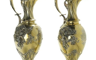 Pair of Tiffany & Co. Sterling Silver Gilt Ewers