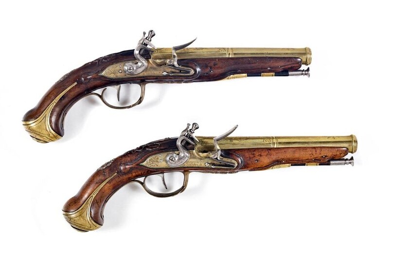 Pair of naval officer's flintlock pistols.