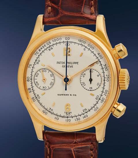Patek Philippe, Ref. 1463 An exceptionally rare and highly attractive yellow gold chronograph wristwatch, retailed by Tiffany & Co.