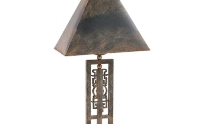 Patinated Metal Chinoiserie Table Lamp