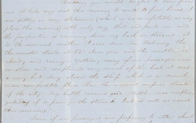 Pear, Isaac (b. 1824) Autograph Letter Signed, Rio de Janeiro, Brazil, 13 February 1853. Blue laid paper large quarto format bifolium i