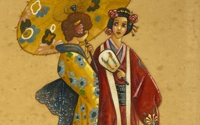 Peinture sur tissu représentant deux gheisha,... - Lot 53 - Boisgirard - Antonini - Nice