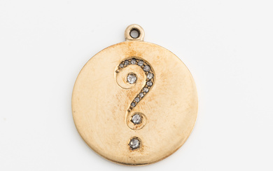 Pendant, gold, four-leaf clover and question mark in the form of rose-cut diamonds