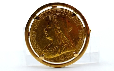 Pendentif/broche en or jaune 18 ct serti d'1 pièce de monnaie en or jaune 917/1000...