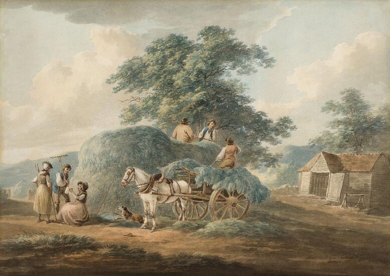 Peter Le Cave, Dutch / British 1769-1811- The Farmstead; pencil, pen and brown ink, and watercolour on paper, signed and dated 'La Cave 1800' (lower left), 35 x 48.8 cm. Provenance: With The Fine Art Society, London, by 1957 [no.6399].; Private...