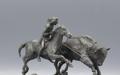 Pewter sculpture by Philip Kraczkowski "Buffalo Hunt"