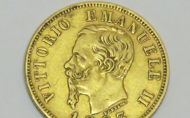Pièce en or de 10 Lires "Vittorio Emanuelle II" datée de 1863. Poids : 3g22....