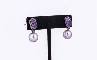Pink Freshwater Pearl Amethyst Diamond Earrings