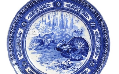 Plate, Flow Blue, Turkeys by Royal Doulton