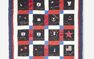 Presidential embroidered and pieced wool crazy quilt