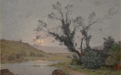 RENÉ CHARLES EDMOND HIS | A LAKE AT SUNSET
