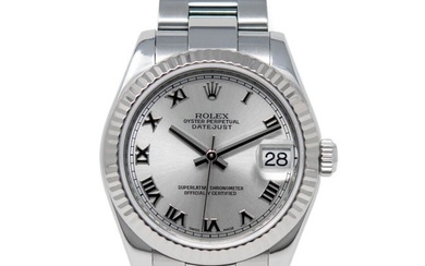 ROLEX DATEJUST 31 WHITE GOLD & STEEL 178274 WATCH - SILVER ROMAN, OYSTER FULL SET WITH BOX, PAPERS &