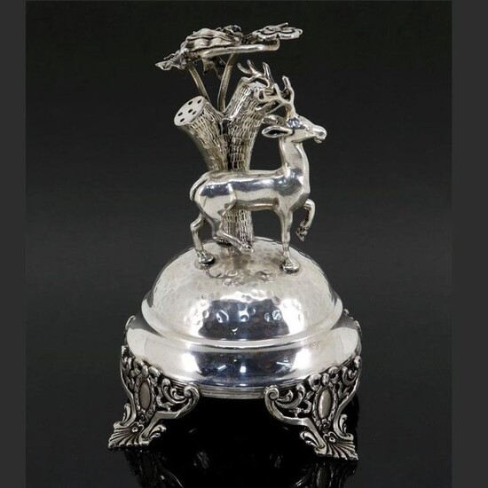 Rare and large silver toothpick holder - Deer - .833 silver - Portugal - Late 19th century