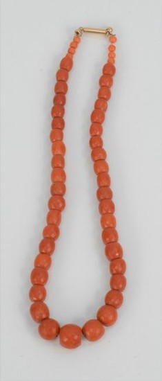 Red Coral Necklace, having gold clasp and faceted