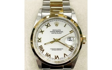Rolex Datejust 16203 White Roman Dial 18K Yellow Gold Stainless
