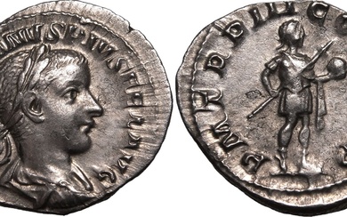 Roman Empire Gordian III AD 241 AR Denarius About Extremely Fine