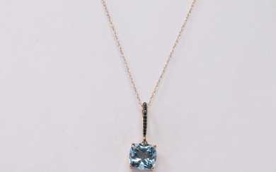 Rose Gold Blue Topaz Diamond Pendant.