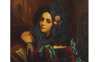 Rosina, young Spanish lady at prayer, antique oil on copper ...