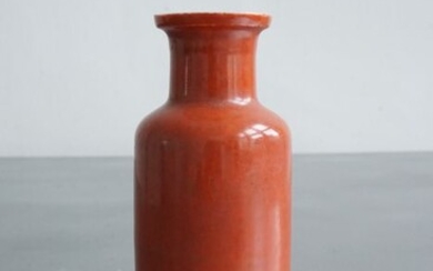 Rouleau Vase - Monochrome, Coral Red - Porcelain - China - 20th century