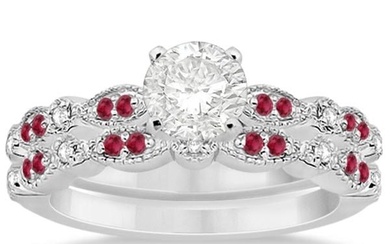 Ruby and Diamond Marquise Bridal Set 14k White Gold 1.3