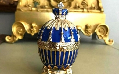 Russian Faberge Inspired Jeweled Trinket Box Egg