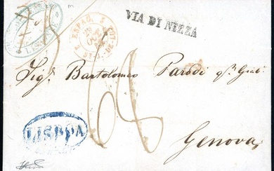 SARDEGNA-PORTOGALLO 1842 - Lettera prefilatelica da Lisbona 10/10/1842 a Genova,...