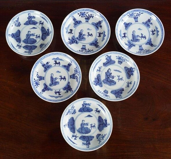 SIX 19TH-CENTURY BLUE AND WHITE SAUCER DISHES
