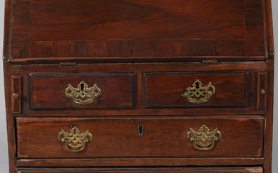 SMALL GEORGE III STYLE ROSEWOOD AND MAHOGANY SLANT FRONT BUREAU, 19TH CENTURY 38 x 25 1/2 x 17 1/2 in. (96.5 x 64.8 x 44.5 cm.)