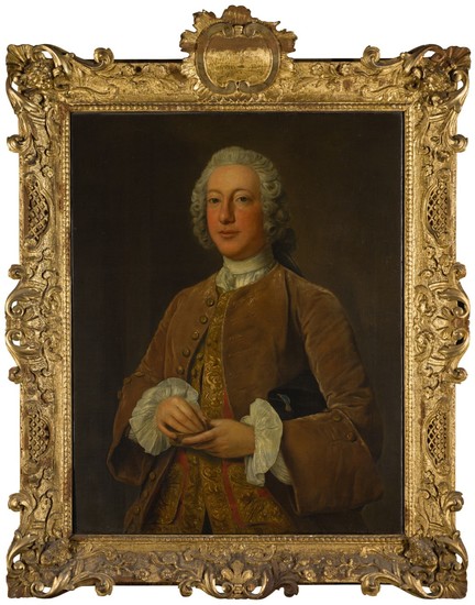 STEPHEN SLAUGHTER | PORTRAIT OF WILLIAM GRAHAM OF PLATTEN HALL, COUNTY MEATH, THREE-QUARTER-LENGTH, HOLDING A SNUFF BOX