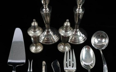 STERLING SILVER SERVING CANDLE STICK & SHAKERS