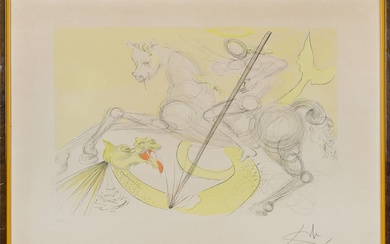 Salvador DALI (1904-1989) Saint Georges et le Dragon Gravure en couleur sur Arches, contresignée au...